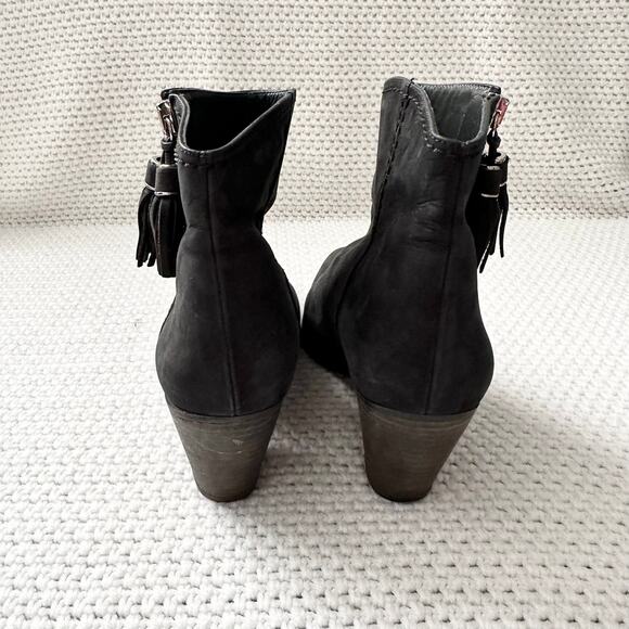 Stuart Weitzman Black Nubuck Prancing Heeled Western Zip Ankle Boots 8.5 - Picture 8 of 10